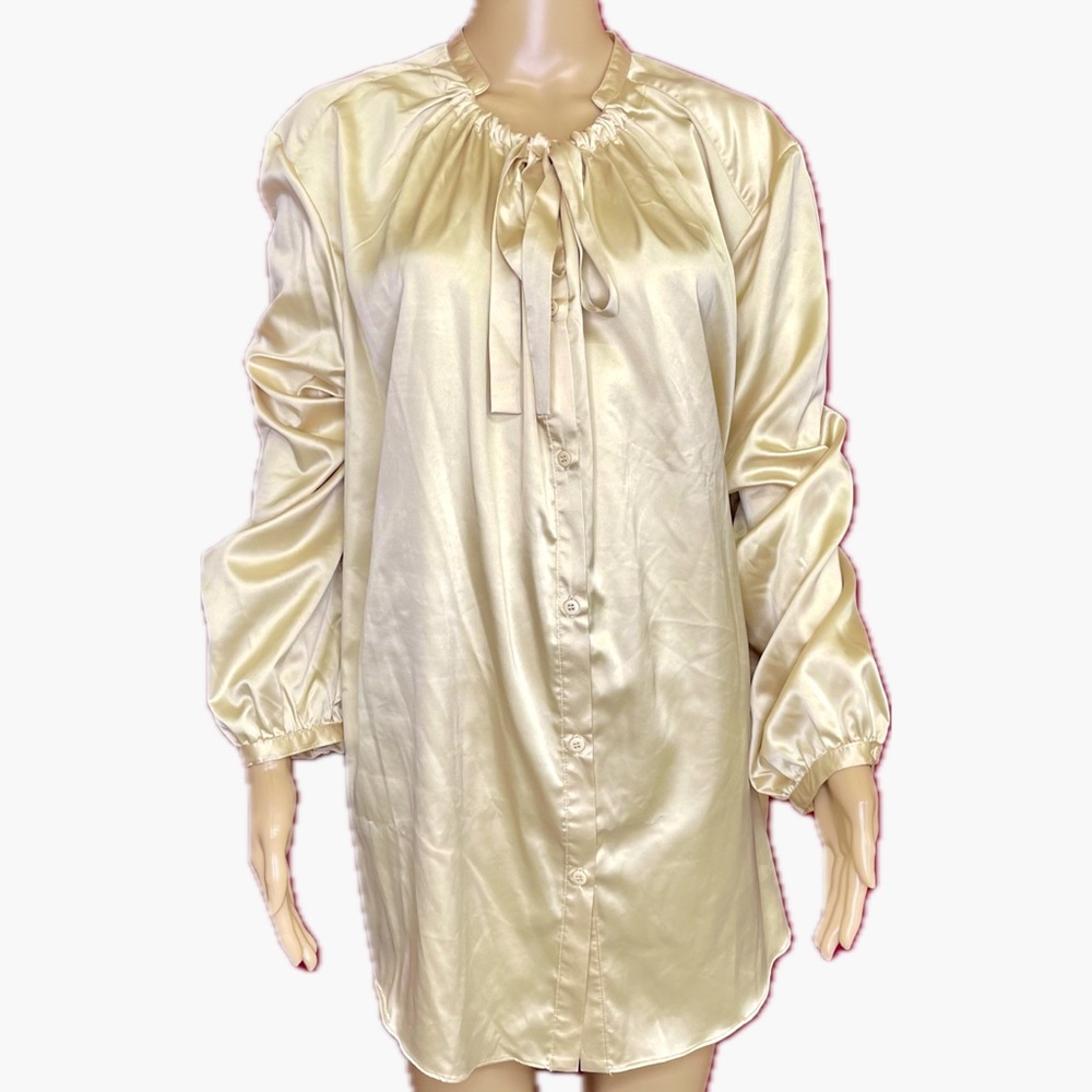 Queen Latifah Queen Collection Gold Silky Unique Bow Blouse 3X